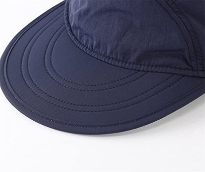 Connectyle Mens Foldable UV Protection Sun Hat with Removable Neck Flap Outdoor Adventure Sun Cap for Fishing Hiking Safari - color: Navy Blue