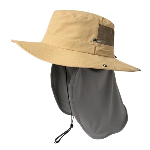 TOP-EX UVCoolix™ UV Protection Mens Sun Hat with Cooling Neck Flap Sunglass Lock Wide Brim Fishing Hats - color: Khaki, size: X-Large-XX-Large