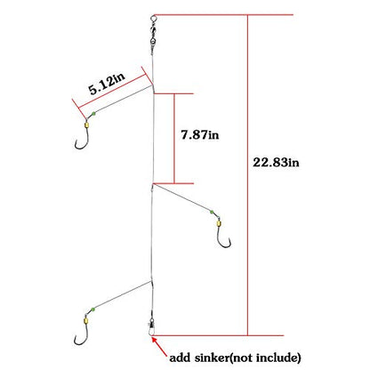 Fishing Hook with Leader,5 Hooks Fishing Rig-7 Strands Nylon Coated Fishing Leader with Swivle,Snap,Hooks - color: 3 hooks rig, size: 18#