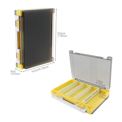 Double Sided Fishing Lure Box Organizer, Fishing Tackle Box Storage Hard Plastic Container Case for Lure Bait Hooks Beads (Yellow, 7.8 * 5.8 * 1.6 inch) - color: Yellow