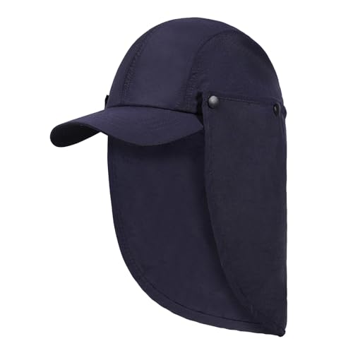 Mens L/XL/XXL Sun Hat with Removable Neck Flap UPF 50+ Fishing Hat Waterproof Quick Dry Breathable Baseball Cap for Cycling - color: Navy Blue, size: X-Large-XX-Large