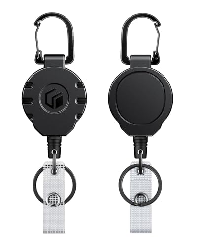 Uniclife 2 Pack Retractable Keychain Heavy Duty Carabiner Badge Holder Tactical ID Badge Reel for up to 8 oz with Stainless Steel 31.5 Inch Steel Wire Rope Retractable Lanyard Clip and Key Ring - color: Black, size: 2 Pack
