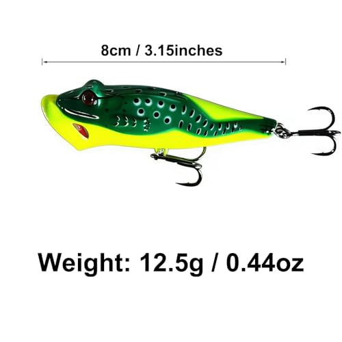 Popper Fishing Lures Topwater Fishing Baits Hard Baits 3D Eyes Swimbait Crankbait with Treble Hook for Bass Trout Freshwater Saltwater - color: 5pcs-3.15in/0.44oz