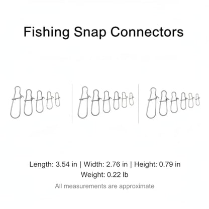 Gourd-Shape Stainless Steel Lure Snaps, Silver Finish Quick-Change Connectors for Saltwater and Freshwater Fishing Tackle (100-Pack Assorted Sizes) - size: 3.54 x 2.76 x 0.79"