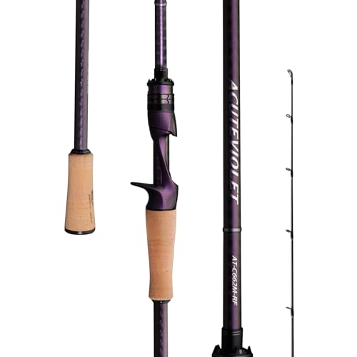 PURELURE ACUTEVIOLET Bass Fishing Rod Regular Fast Action - Jerkbait Rod 2 Piece, TORAY 36T Carbon Fiber Spinning & Baitcasting Rod, Titanium Frame Guide with Torzite Ring, Carbon Reel Seat - style: Cast: C682mh- Medium Heavy - Regular Fast-2pcs