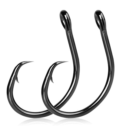 9KM DWLIFE Circle Hooks 25pcs 4X Strong Fishing Hooks – High Carbon Steel, Non-Offset Closed Eye, Wide Gap for Catfish, Striped Bass, Salmon –Circle Hooks for Saltwater & Freshwater - size: 1/0#