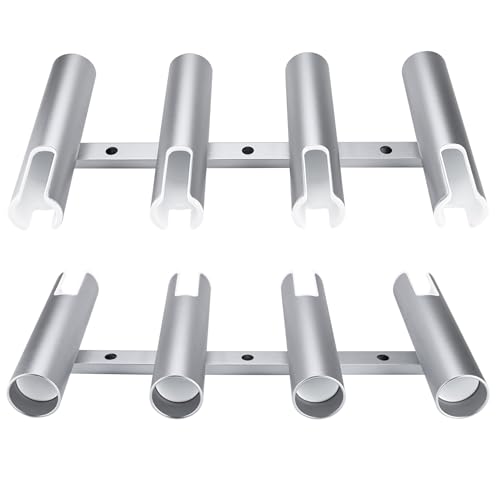 NovelBee 4 Tube Fishing Rod Holder for Boat,Aluminium Rod Rack with Screws | 4 Tube Rod Holder for Boat;Aluminium Fishing Rod Rack;Wall-Mounted Rod Pole Holder with Screws - color: Silver & White