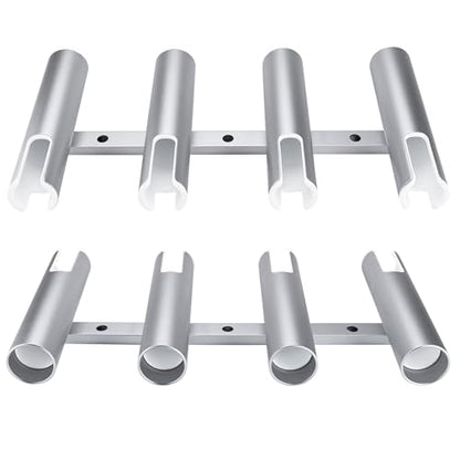 NovelBee 4 Tube Fishing Rod Holder for Boat,Aluminium Rod Rack with Screws | 4 Tube Rod Holder for Boat;Aluminium Fishing Rod Rack;Wall-Mounted Rod Pole Holder with Screws - color: Silver & White