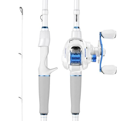KastKing Centron Lite Fishing Rod and Reel Combo, IM6 Graphite 2Pc Blanks, Stainless Steel Guides with Ceramic Rings, Contoured EVA Handles & Fighting Butt, Split or Full Rear Handle Design, 13 Models - style: Cast-6'6" Medium- Right Handed-2pcs