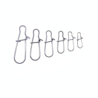 Gourd-Shape Stainless Steel Lure Snaps, Silver Finish Quick-Change Connectors for Saltwater and Freshwater Fishing Tackle (100-Pack Assorted Sizes) - size: 1.97 x 1.57 x 0.59"
