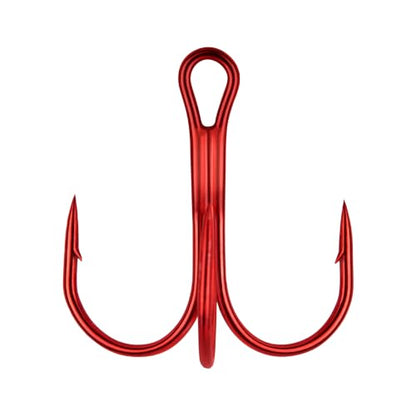 Dr.Fish 50 Pack Treble Fishing Hooks, Red Round Bend Triple Grip Saltwater Freshwater High Carbon Steel Fish Hooks for Catfish Bass Trout Replacement Hard Baits Lures - size: #2/0-50 Pack