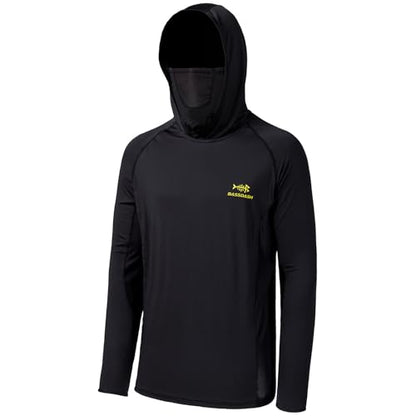BASSDASH UPF 50+ Men’s Long Sleeve Fishing Shirt with Mask UV Neck Gaiter Hoodie - color: Black, size: Small
