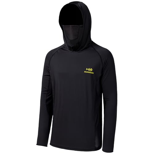 BASSDASH UPF 50+ Men’s Long Sleeve Fishing Shirt with Mask UV Neck Gaiter Hoodie - color: Black, size: XX-Large