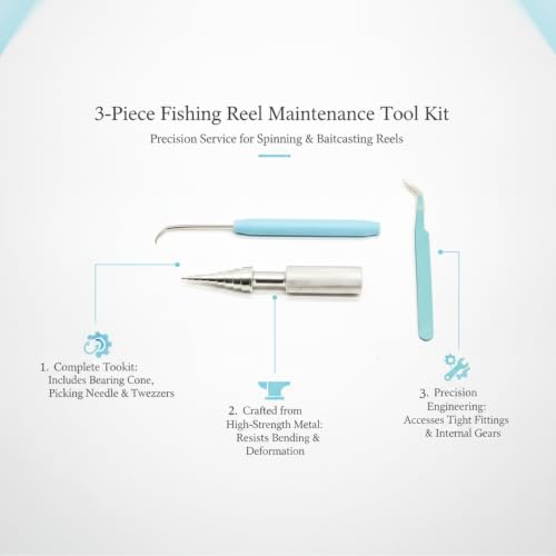 3-Piece Fishing Reel Maintenance Tool Kit - Metal Bearing Remover & Gear Service Set for Spinning and Baitcasting Reels - color: Silver