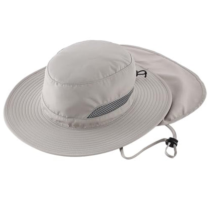 Connectyle UPF 50+ Wide Brim Sun Hat for Men Women UV Protection Fishing Hat with Neck Flap Outdoor Safari Bucket Hiking Hats - color: Light Grey