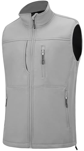 XinYangNi Men's Lightweight Softshell Golf Running Vest Outerwear Zip Up Fleece Lined Windproof Sleeveless Jacket for Hiking - color: Cool Gray, size: XX-Large