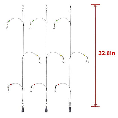 High Strength Steel Wire Leader Rigs with Hooks Swivels Snap Connect,Saltwater Fishing Assecories Steel Wire Leader with Nylon-Coating - size: 12#