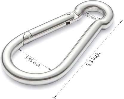 sprookber Stainless Steel Spring Snap Hook Carabiner - 304 Stainless Steel Caribeener Clips, Set of 6 - size: 5.3 Inch