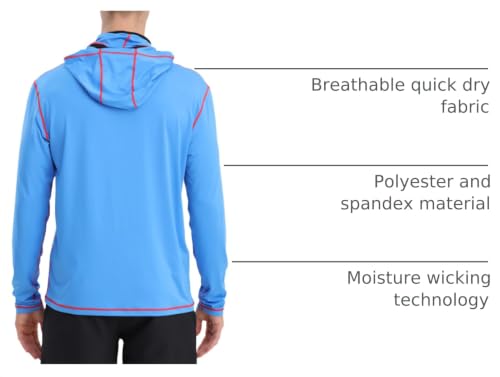Fishing Shirts for Men,Long Sleeve Rash Guard Shirts Sun Protection Hoodie Athletic Running Hiking Shirt 1/2 Packs - color: Blue/Lake Green, size: Medium