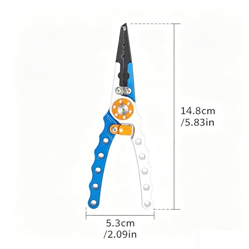 Fishing Pliers with Sheath and Lanyard, 5.8" Aluminum Alloy Hook Remover & Line Cutter, Saltwater Braided Line Cutters for Boat, Fly & Ice Fishing, Split Ring Pliers Tool (red-blue) - color: Red-blue