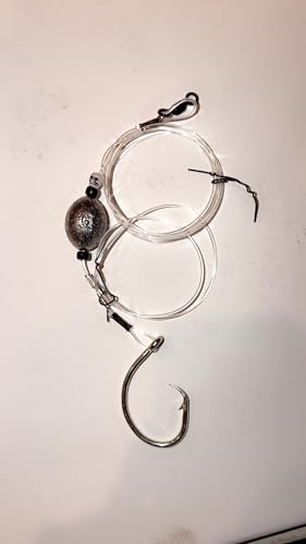 Grouper Mayhem Premium Saltwater Grouper Rig, 16/0 Inline Circle Hook, 400lb Mono Leader, 400lb Barrel Swivel, with Weight, 5ft, Made in the USA - size: 6oz