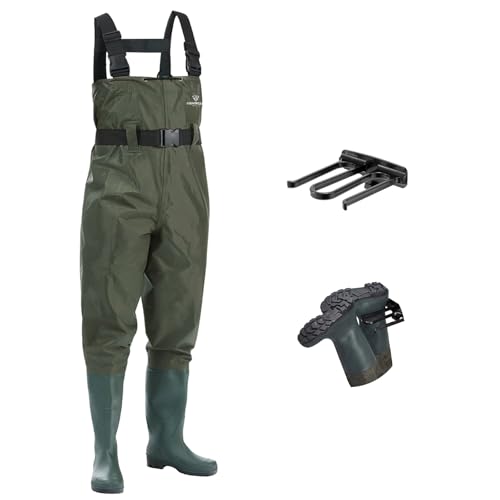 FISHINGSIR Fishing Waders for Men, 2-Ply Nylon/PVC Waterproof Women Chest Wader with Boots, Bootfoot Hunting Waders - color: Green, size: M08/W10