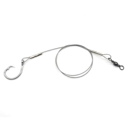 3 Pieces 10/0-20/0 Circle Hook Rig Shark Surf Rigs 49-Strands Steel Leader,Deep Sea Hooks for Big Fish - size: 16/0
