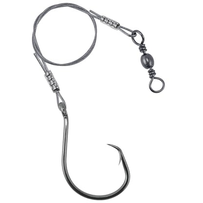 Dr.Fish 30 Pack Circle Hooks Rigs 12" Stainless Steel Wire Leader with 1/0-10/0 Snelled Octopus Hook Saltwater Leader Line Freshwater - size: 5/0-30 Pack