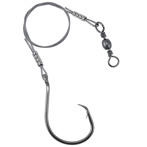 Dr.Fish 30 Pack Circle Hooks Rigs 12" Stainless Steel Wire Leader with 1/0-10/0 Snelled Octopus Hook Saltwater Leader Line Freshwater - size: 7/0