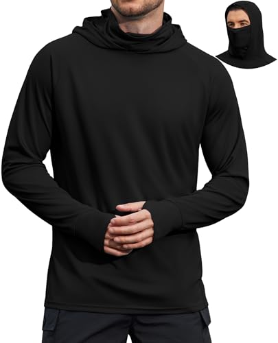 COOFANDY Mens UPF 50+ Sun Protection Hoodie with Mask Lightweight Long Sleeve SPF Fishing Shirts UV Hiking Running Rash Guard - color: Black, size: XX-Large