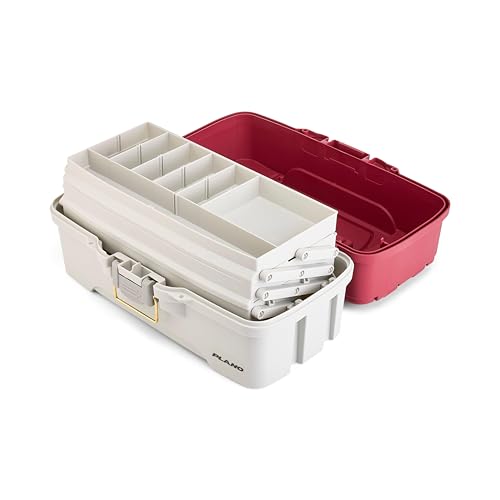 Plano Three-Tray Tackle Box Salmon Kit, Maroon/Grey, Rust-Proof Brass Latch, Top-Access Tray Compartments with Deep Storage, Made in the USA, Portable Fishing Gear Storage Organizer - style: Salmon