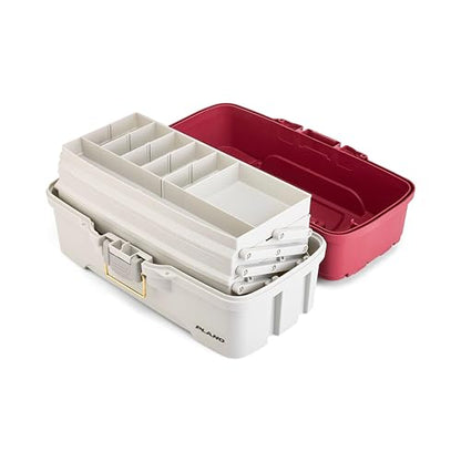 Plano Three-Tray Tackle Box Salmon Kit, Maroon/Grey, Rust-Proof Brass Latch, Top-Access Tray Compartments with Deep Storage, Made in the USA, Portable Fishing Gear Storage Organizer - style: Salmon
