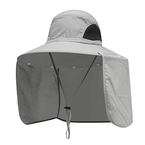 Sun Blocker Hats Outdoor Sun Protection Fishing Cap with Neck Flap Large Brim Outdoor Hat - color: Lgy
