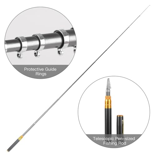 ‌Pocket Telescopic Fishing Rod 1.8m (6ft) – Portable Collapsible Carbon Fiber Fishing Pole for Travel, Freshwater & Saltwater Fishing, Compact Design - color: Black