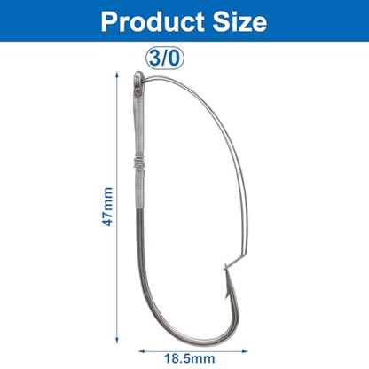 Weedless Wacky Rig Hooks - Super Strong Bass Fishing Hooks with Wire Guard, Sharp High Carbon Steel Metal Hooks for Freshwater & Saltwater - size: 3/0