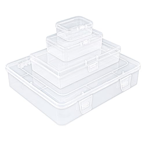 Goodma 28 Pieces Mixed Sizes Rectangular Clear Plastic Storage Box | Empty Mini Containers, Hinged Lids, For Small Items, Craft Projects - size: Mixed Sizes