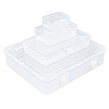 Goodma 28 Pieces Mixed Sizes Rectangular Clear Plastic Storage Box | Empty Mini Containers, Hinged Lids, For Small Items, Craft Projects - size: Mixed Sizes