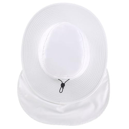Connectyle UPF 50+ Wide Brim Sun Hat for Men Women UV Protection Fishing Hat with Neck Flap Outdoor Safari Bucket Hiking Hats - color: White