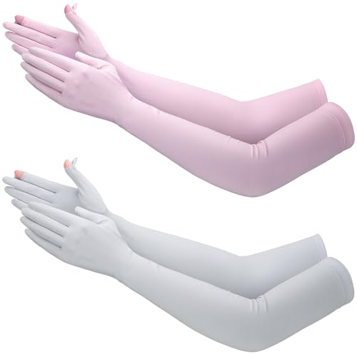 Jecery 2 Pairs UV Long Sun Gloves Women's Sunblock Driving Gloves Non Slip Full Finger Arm Sun Protective for Outdoor Sports - color: Gray, Purple