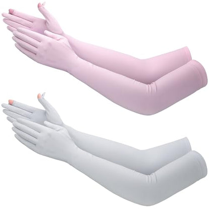 Jecery 2 Pairs UV Long Sun Gloves Women's Sunblock Driving Gloves Non Slip Full Finger Arm Sun Protective for Outdoor Sports - color: Gray, Purple