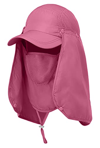 Sun Cap Fishing Hat for Men & Women, UV Protection, Lightweight Baseball Hat, Detachable Neck Flap & Face Cover, Windproof - color: Rose