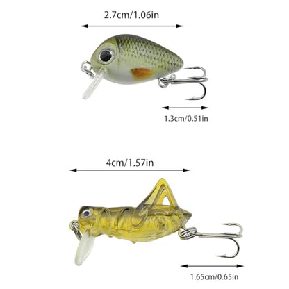 10-Piece Mini Fishing Lures Set Micro Hard Bait Crankbaits Versatile Lures for Freshwater Saltwater Trout Bass Perch with Storage Box Fishing Tackle Gift
