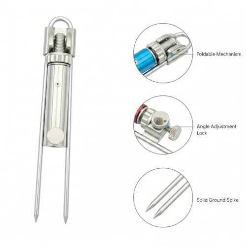 1 Pack Fishing Rod Holder, Stainless Steel Ground Spike for Bank and Shore Fishing, Foldable Design