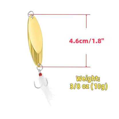 Fishing Spoons Fishing Lures Hard Metal Spinner Baits Reflective Casting Spoon Treble Hooks Jigs for Freshwater Saltwater，5 PCS with Box - color: Golden, size: 3/8oz