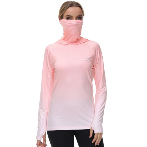 BASSDASH Women's Fishing Hoodie Shirt with Face Mask Thumb Holes UPF 50+ FS23W - color: Peach Spot Gradient, size: X-Large