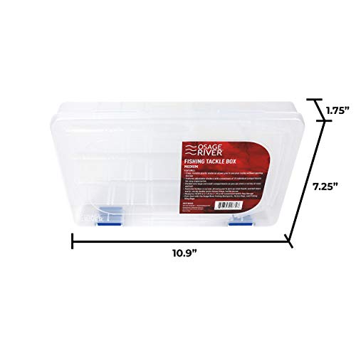 OSAGE RIVER Medium Fishing Tackle Box, 10.9" x 7.25", Clear Plastic Organizer Box with Adjustable Dividers, 3600 Tackle Tray for Fishing Accessories, Small Parts Organizer Tray, Food Safe Tackle Box,