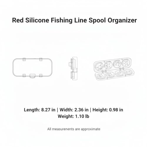 Red Silicone Fishing Line Spool Organizer, Metal Tackle Box Insert for Secure Storage, 8.27 x 2.36 x 0.98 Inches