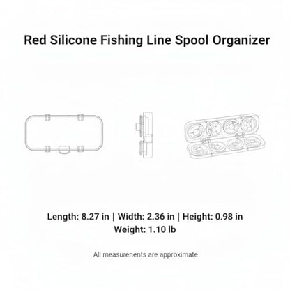 Red Silicone Fishing Line Spool Organizer, Metal Tackle Box Insert for Secure Storage, 8.27 x 2.36 x 0.98 Inches