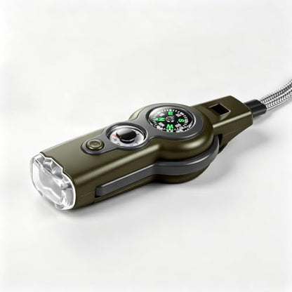 Emergency Survival Function Whistle, Outdoor Multifunctional Tool Safety Whistle with Lanyard, Ideal for Kayaking, Boating, Hiking, Camping, Climbing, Hunting,Rescue Signaling - color: Army Green1