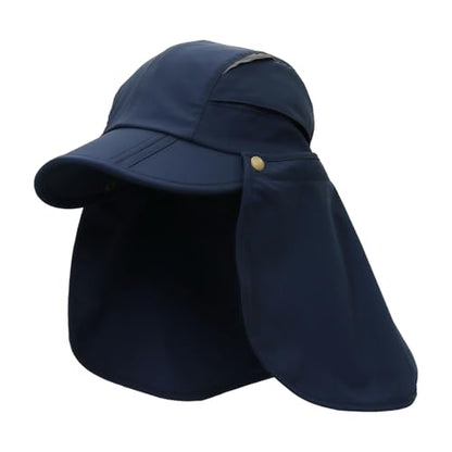 Men Women Safari Fishing Sun Cap with Removable Neck Flap UPF 50+ UV Protection Quick Dry Breathable Hats - color: Navy Blue